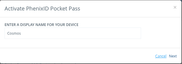 Token naming dialog in the self-service portal