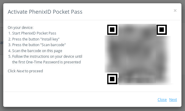 QR code displayed in the self-service portal for scanning